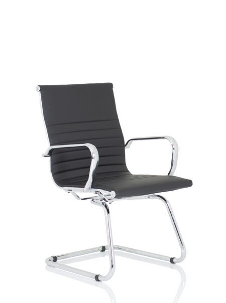 OE - Nola Black Leather Cantilever Visitor Chair with Arms